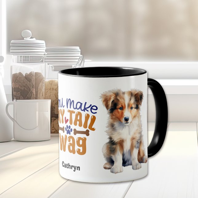Rough Collie Puppy Dog Du machst meinen Schwanz Wa Tasse (Von Creator hochgeladen)