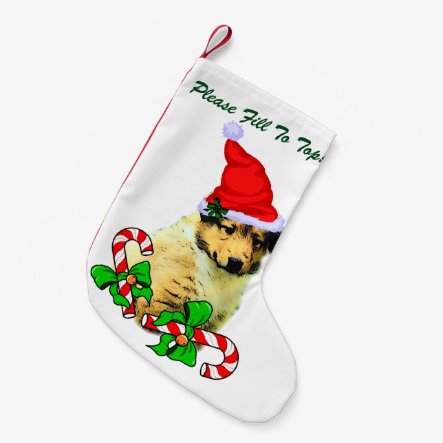 Rough Collie Puppy Kleiner Weihnachtsstrumpf (Vorderansicht (hängend))