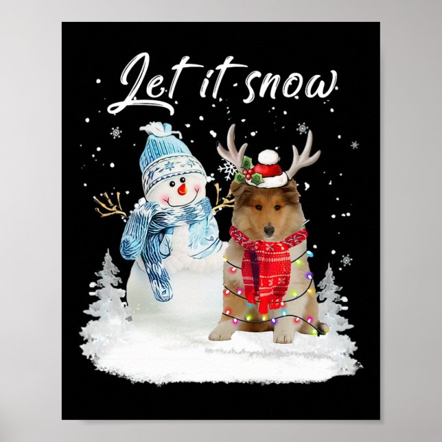Rough Collie Santa Dog Christmas Snowman Xmas Paja Poster (Vorne)