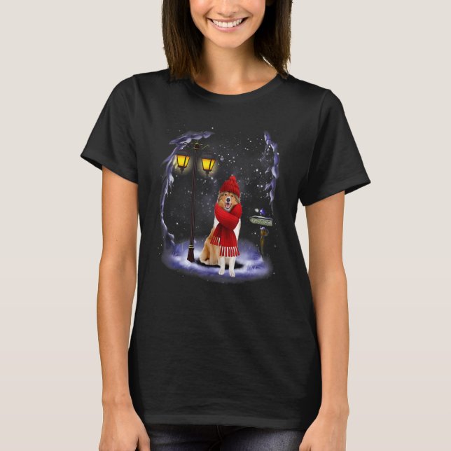 Rough Collie Santa Snow Weihnachtsfest Winter Paj T-Shirt (Vorderseite)