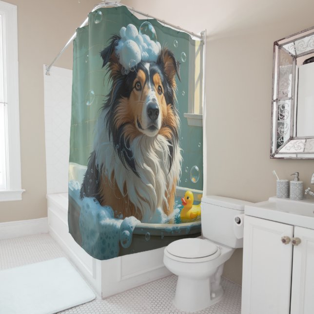 Rough Collie Sloppy Sleepy Niedlich Funny Duschvorhang (Beispiel)