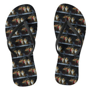 Rough Collie Snowy Sleigh Weihnachtsdekor Flip Flops