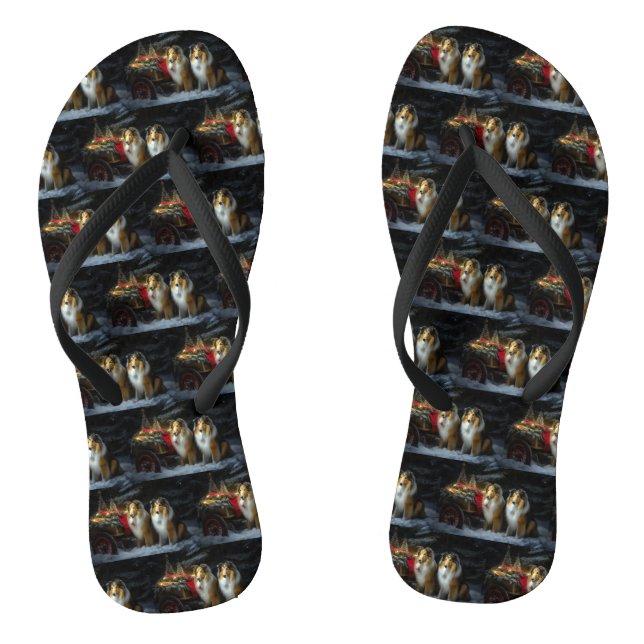Rough Collie Snowy Sleigh Weihnachtsdekor Flip Flops (Fußbett)