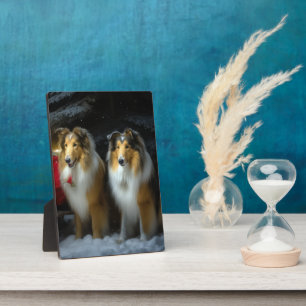 Rough Collie Snowy Sleigh Weihnachtsdekor Fotoplatte
