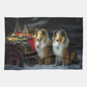 Rough Collie Snowy Sleigh Weihnachtsdekor Geschirrtuch