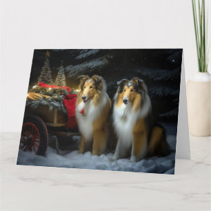 Rough Collie Snowy Sleigh Weihnachtsdekor Karte