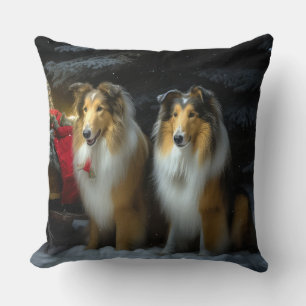 Rough Collie Snowy Sleigh Weihnachtsdekor Kissen