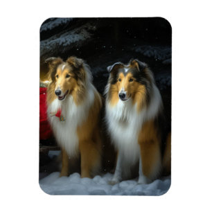 Rough Collie Snowy Sleigh Weihnachtsdekor Magnet