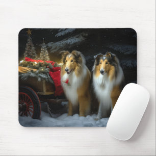 Rough Collie Snowy Sleigh Weihnachtsdekor Mousepad