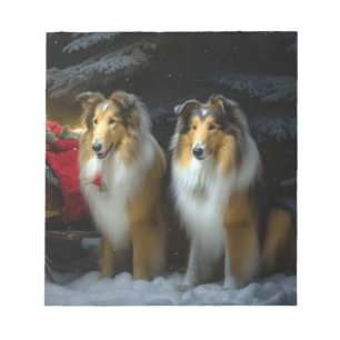 Rough Collie Snowy Sleigh Weihnachtsdekor Notizblock