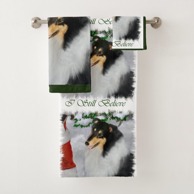 Rough Collie Tri Color Christmas Badhandtuch Set (Insitu)