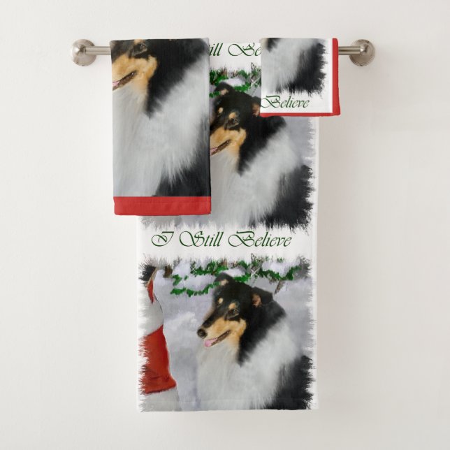 Rough Collie Tri Color Christmas Badhandtuch Set (Insitu)