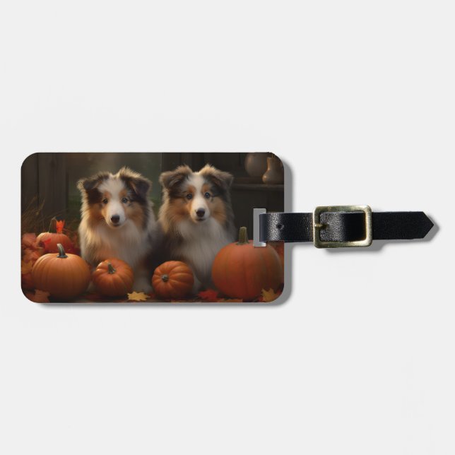 Rough Collie Welpe Autumn Delight Pumpen Gepäckanhänger (Vorderseite horizontal)