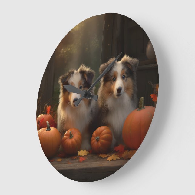 Rough Collie Welpe Autumn Delight Pumpen Große Wanduhr (Winkel)