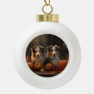 Rough Collie Welpe Autumn Delight Pumpen Keramik Kugel-Ornament