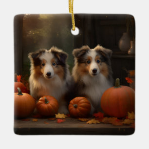 Rough Collie Welpe Autumn Delight Pumpen Keramikornament