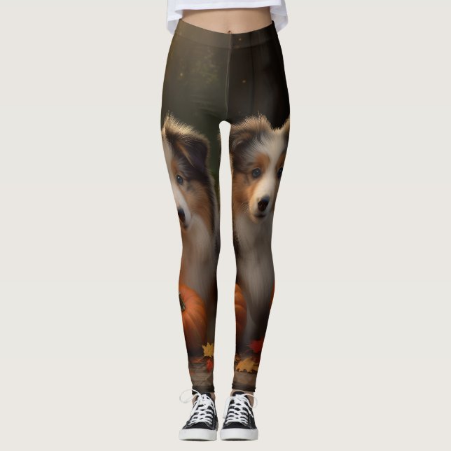 Rough Collie Welpe Autumn Delight Pumpen Leggings (Vorderseite)