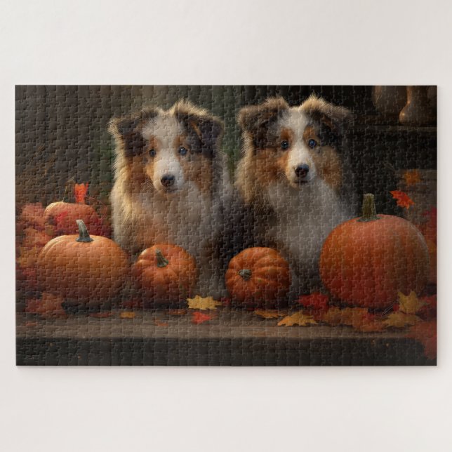 Rough Collie Welpe Autumn Delight Pumpen Puzzle (Horizontal)
