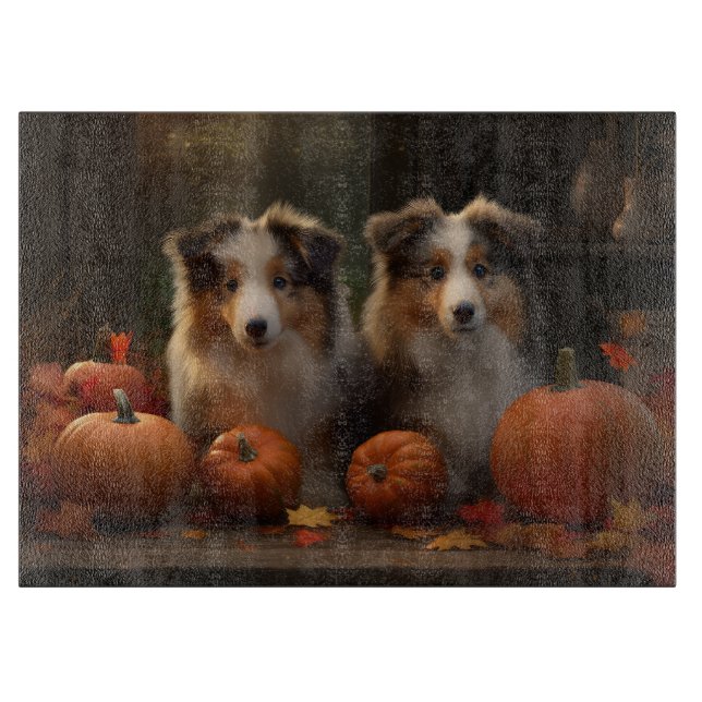 Rough Collie Welpe Autumn Delight Pumpen Schneidebrett (Vorderseite)