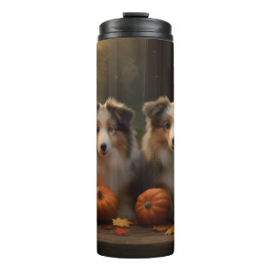 Rough Collie Welpe Herbstfreude Kürbis Thermosbecher