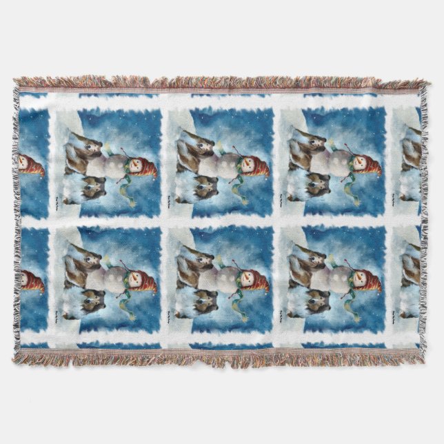 Rough Colliese mit Snowman Weihnachten Decke (Vorderseite)