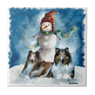 Rough Colliese mit Snowman Weihnachten Fliese