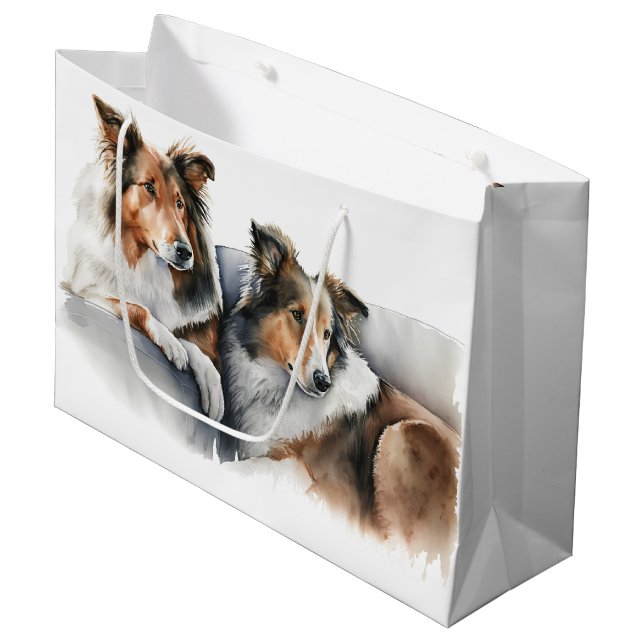 Rough Collieses Große Geschenktüte (Vorderseite Schrägansicht)