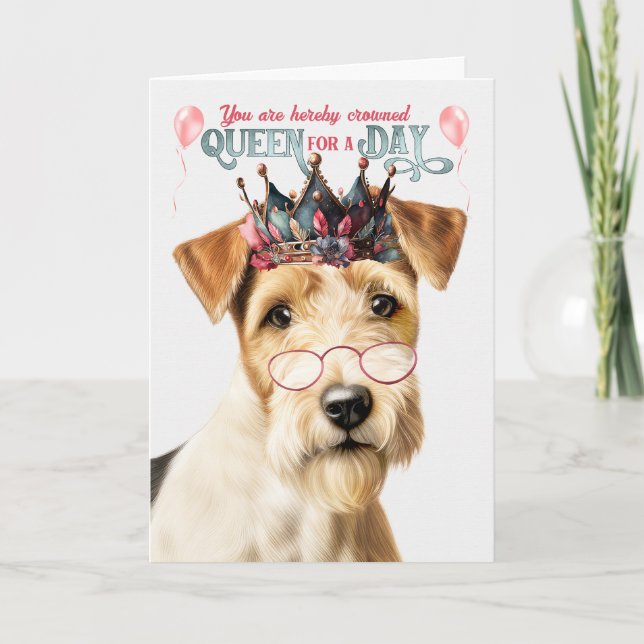 Rough Fox Terrier Dog Queen Day Funny Birthday Karte (Vorderseite)