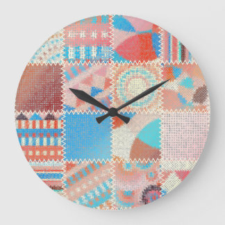 Rough Leinwand Patchwork: Texturierte Vintage Must Große Wanduhr