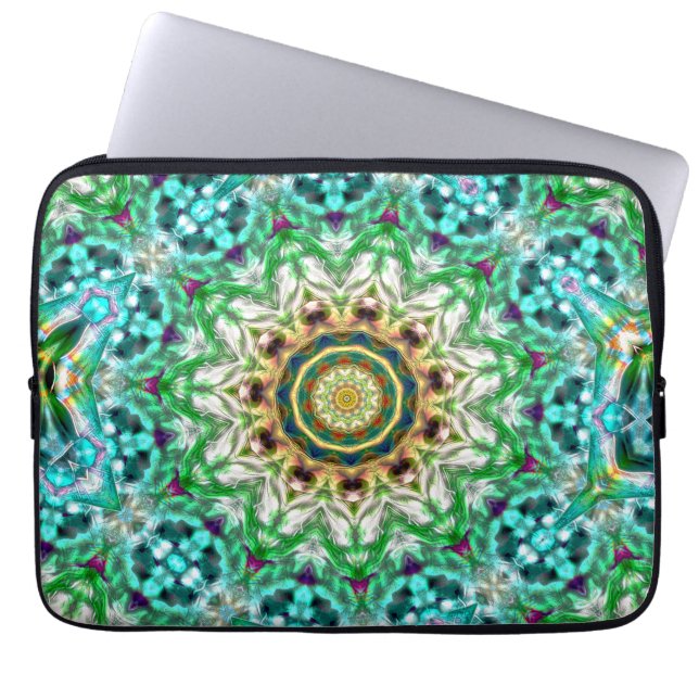 Rough Metal aqua blau und grüne Textur Mandala Laptopschutzhülle (Vorderseite)
