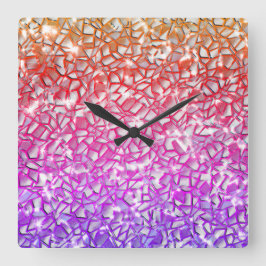 Rough mosaic orange to red and lilac, and funkel quadratische wanduhr