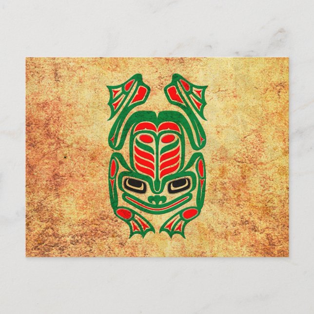 Rough Native Haida Art Frog, rot grün Postkarte (Vorderseite)