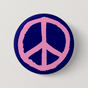 Rough Peace Symbol - Rosa auf dunkelblau Button
