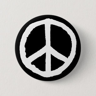 Rough Peace Symbol - White on Black Button