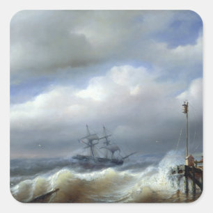 Rough Sea in Stormy Weather, 1846 Quadratischer Aufkleber