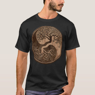 Rough Wood Grain Effect Tree of Life Yin Yang T-Shirt