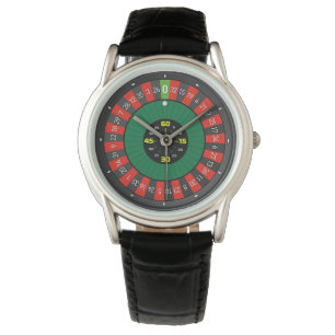 Roulette-Rad schwarze Lederuhr Armbanduhr