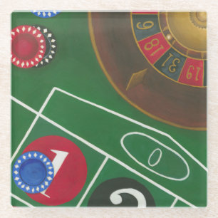 Roulette-Tabelle mit Chips und Rad Glasuntersetzer