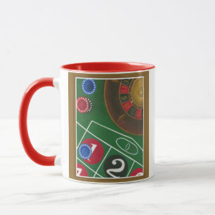 Roulette-Tabelle mit Chips und Rad Tasse