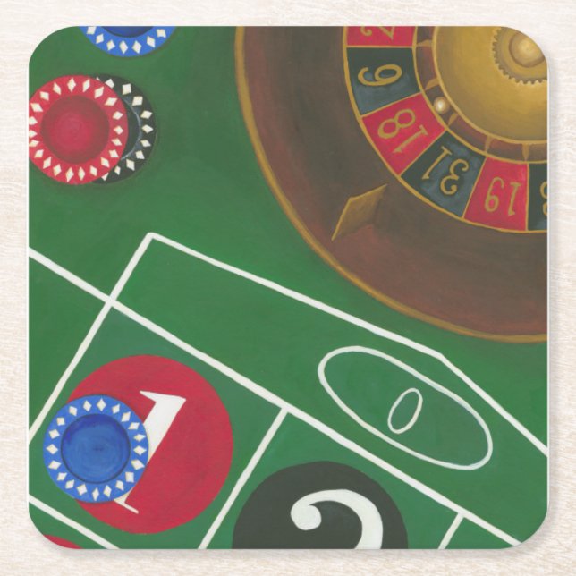 Roulettetisch mit Chips und Rädern Rechteckiger Pappuntersetzer (Vorderseite)