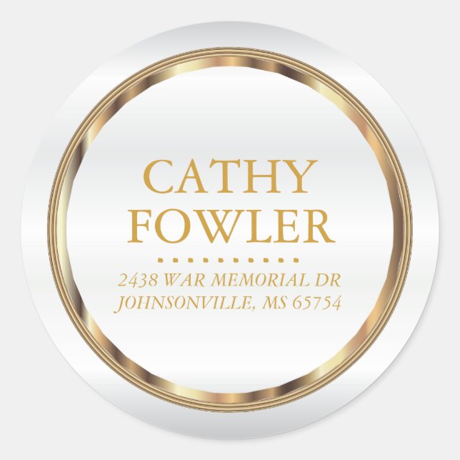 Round Address Gold und White Labels Runder Aufkleber (Vorderseite)
