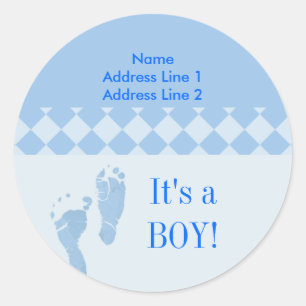 Round-Address-Label Blue Baby Feet Babydusche Runder Aufkleber