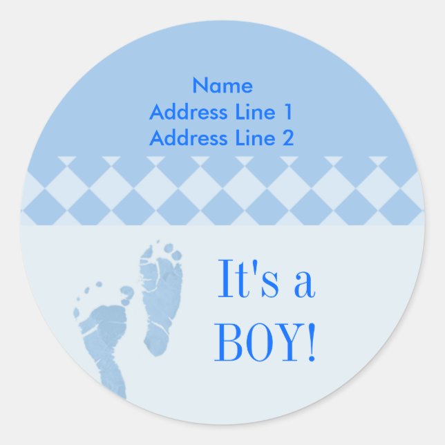 Round-Address-Label Blue Baby Feet Babydusche Runder Aufkleber (Vorderseite)