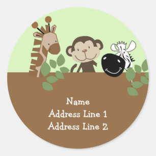 Round-Address-Label - Jungle Adventure-Tiere Runder Aufkleber