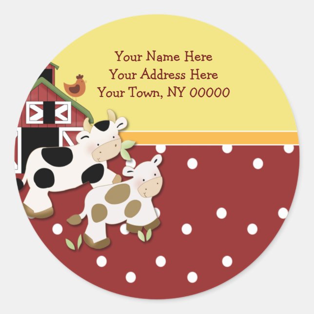 Round Address Labels Baby Moo Cow Red Runder Aufkleber (Vorderseite)
