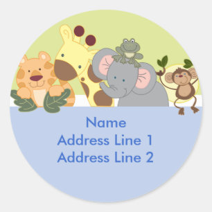 Round Address Labels - Jungle Safari Blue / Green Runder Aufkleber