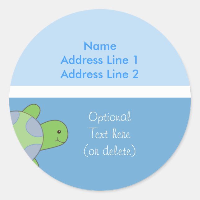 Round Address Labels Sea Turtle Light & Dark Blue Runder Aufkleber (Vorderseite)