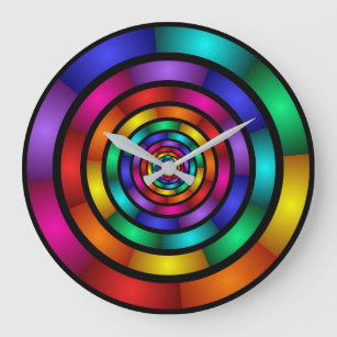 Round and Psychedelic Colorful Modern Fractal Art Große Wanduhr