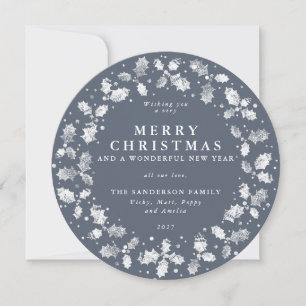 Round Blue-Gray Frohe Weihnachten Holly Wreath