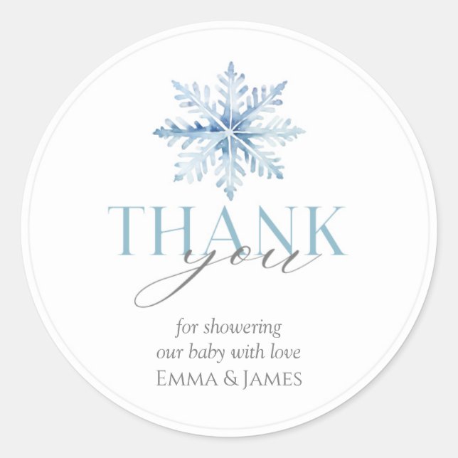 Round Blue Snowflake Winter Wonderland Sticker (Vorderseite)